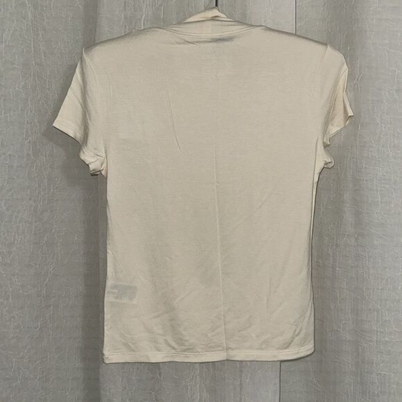 AE M Cream Cropped Soft & Sexy Mock Neck Short Sleeve Jersey T-Shirt - Picture 8 of 13